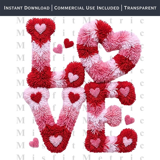 Fluffy Faux Yarn Romance PNG | Knitted Heart Lettering Artwork | Soft Textile Valentine Design Download - Etsy