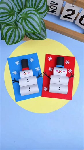 Crafti Master on Instagram: "Let's make a snowman craft together! Simply roll up some cardstock into a tube to make a cute little snowman."