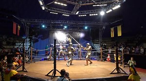 Two Medieval Knight Fighting In An Arena With Swords And Shields. Slow Motion.