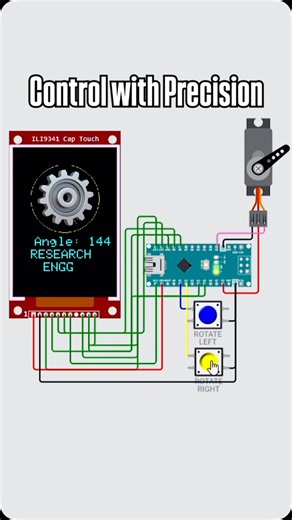 38 reactions | Monitoring servo angle through TFT display ️ • Servo motor pwm control • Yellow button to rotate servo right • Blue button to rotate servo left • Servo position control #tftdisplay #servomotor #instagood #arduino #scienceproject | Engineer | Facebook