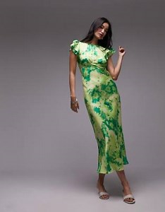 Topshop bust seam detail midi dress in green floral print | ASOS