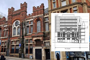 Demolition plan for listed building - apart from front
