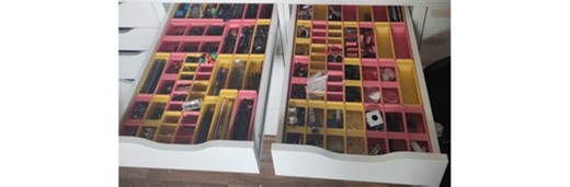 Replacing large tray shelves with drawer boxes for parts storage #3dPrinting