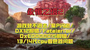 【永恒之塔2】游戏登不进去，紫P闪退，DX12报错，Fatalerror,0xE0000015报错，13/14代cpu着色器问题