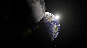 3D Animation of Earth and Moon with Sunlight in Outer Space