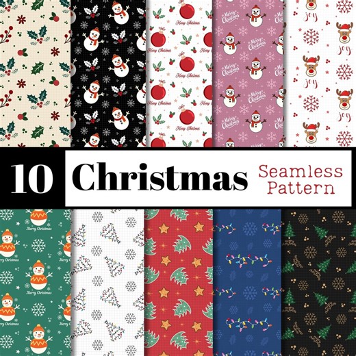 10 Christmas Seamless Patterns | Holiday Fabric, Scrapbooking (PNG) - Etsy