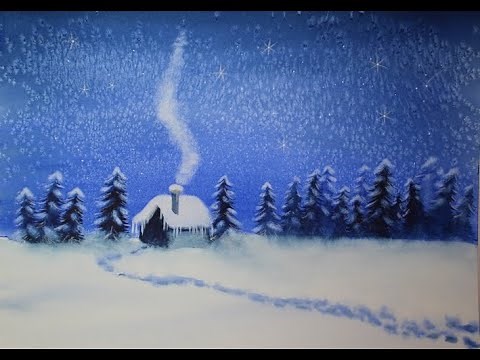 Schnee malen OHNE Deckweiß - Winterhäuschen in Aquarell mit 2 Farben