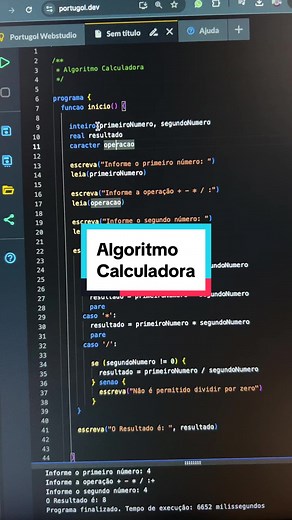 Algoritmo da Calculadora em Portugol