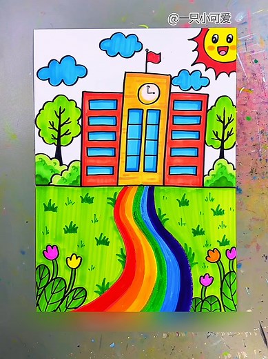 Cómo dibujar una escuela y paisaje fácil paso a paso