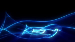 Abstract waves of blue energy magic smoke and glowing lines on a black background