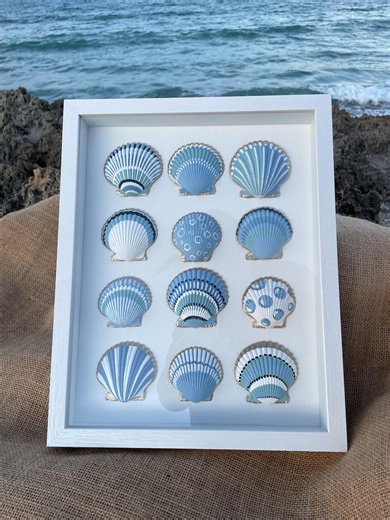 Hand Painted Scallop Shell Art: Coastal Blue Home Decor - Etsy