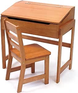 Lipper International Child's Slanted Top Desk & Chair, Pecan Finish