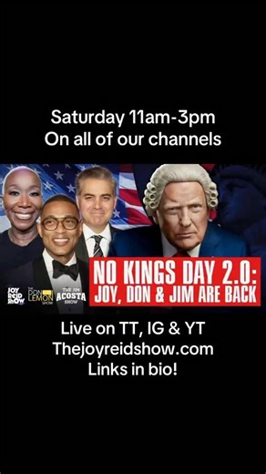 See you at 11am ET! Live here, on Tiktok & FB (joyreidofficial) or at joyannreid.com (Substack) or YT on thejoyreidshow.com. Let’s gooo! ✊🏿🇺🇸 | Joy Reid