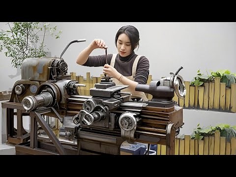 一个天才女孩修复了一台有五十多年历史的旧车床，由于配件严重缺失，技术难度很大！
