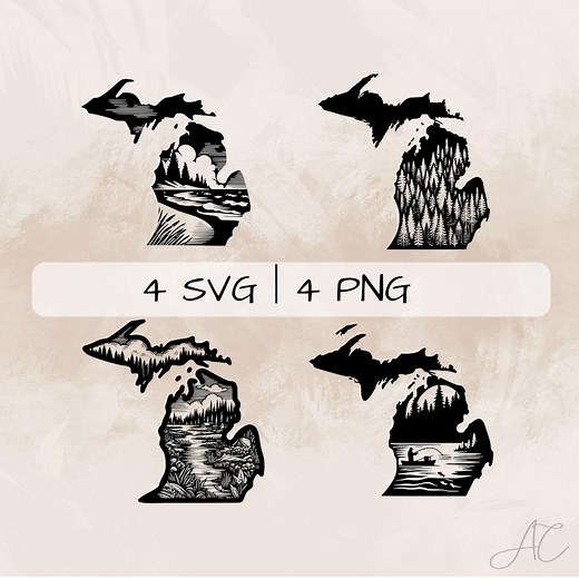 Michigan SVG Bundle, Michigan Outline PNG ,michigan Map Clipart, Hand Drawn Michigan Pictures for Print and Engraving - Etsy