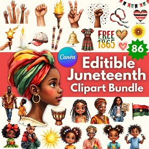 Juneteenth Clipart Bundle – Editable Canva PNGs – African American Pride Gift,