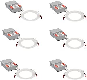 Juno LED Recessed Lights 4 Inch Round Baffle Wafer Downlight, 5-in-1 Switchable White Color Temperature, Adjustable Brightness, 120 Volts, 4-Inch Flat Trim, 6 Pack, Matte White