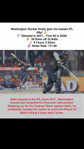 Washington Sundar's FIRST IPL Fifty! 55 Off 32 Balls! 🚨 DC vs GT IPL 2026 🤯 #shorts