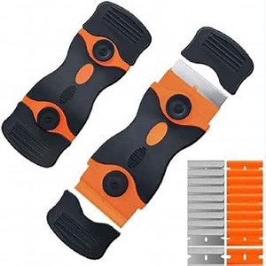 2 Pack Double Edged Scraper Tool with 20 Pcs Razor Blades, Paint Scrapers for Windows Glass, Windshield, Auto Window Decals, Tint, Stickers, Labels, Caulk, Adhesive Scratch Removers Tool（Orange）