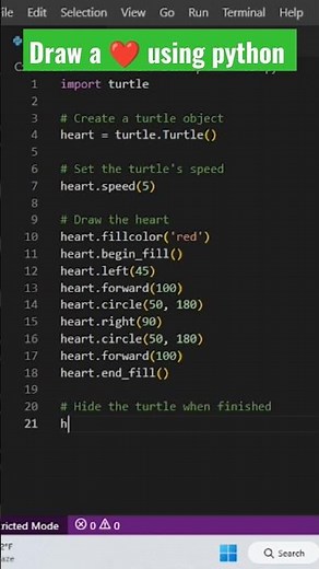 Draw a heart using python #computer #education #coding #python #turtle #programming
