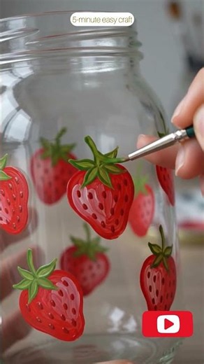 How to Paint a Strawberry Mason Jar 🍓✨ | Easy DIY Glass Painting Tutorial #diy #home