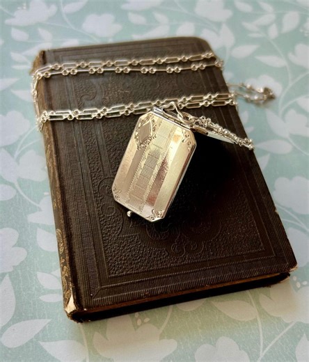 Silver Locket Necklace - 1920's Art Deco Large Sterling Locket on Silver Chain - Gift for Her - Unique - Valentine's Day Idea - Etsy