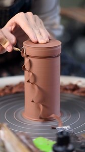 Trimming a stoneware lidded jar form. They’re intensive pots to finish as every external surface is trimmed, even the inside of the lid, but after repeating this process hundreds of times I think I’ve figured out the easiest route. The parts act as chucks for each other, which ultimately means there’s a little less fiddling around with lumps of clay when turning these. Attaching the pot down with slip at the start helps too, can’t believe it took me almost eight years to start doing that. #potte