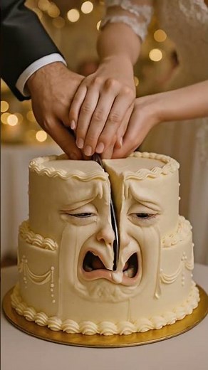 Wedding Cake with a Face Crying as It's Sliced!