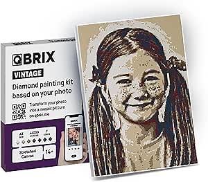 QBRIX Framed Diamond Art from Any Photo - Custom Diamond Painting Kit for Adults - Personalised Gem Art - DIY Craft Kit for Adults - Vintage - 12 x 17 inches
