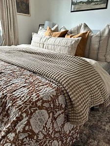 Hand Crafted Kantha Cotton Quilt Brown and White Floral Hand Block Print Throw Blanket Bedding Bedspread Mothers Day Gift - Etsy