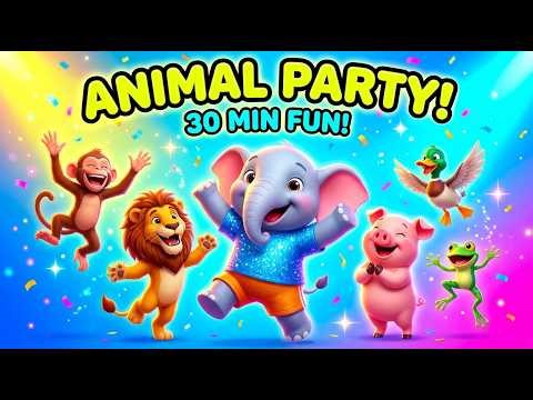 FUN Animal Songs for Kids 🐘🐒 | 30 Minutes Dance Party! | Eli Elephant Nursery