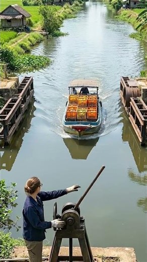 Rolling Cylinder Bridge Opening for Cargo Boat | Realistic Canal Engineering