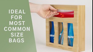 Purawood Ziplock Bag Storage Organizer - Natural Bamboo Drawer Organizer to Declutter Your Kitchen – Easy & Efficient Plastic Bag Organizer - Plastic Bag Holder Compatible with all Brands