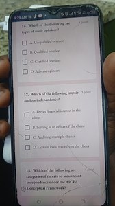 16. Which of the following are types of audit opinions? A. Unqu... | Filo