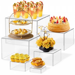FKSZLL 6 Pcs Acrylic Box with Hollow Bottom 6 Different Sizes Buffet Risers Stackable Buffet Stands Reusable Food Stands Multifunctional Food Display Risers for Party Buffet Table