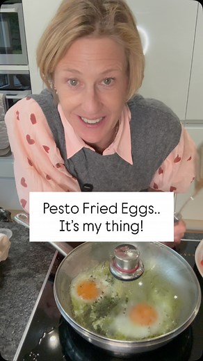 I haven’t done this for a very long time, but this is my favourite way of cooking eggs, quickly. By adding a generous tablespoon of pesto to your olive oil in the frying pan (don’t overheat), all you need to do is crack in a couple of eggs and cook. My tip is to add a splash of hot water to create steam to cook the top the eggs and prevent the pesto from sticking. Adding a lid helps to trap a steam which sets the top of the eggs beautifully. Cook until the whites have set and the yolks are still