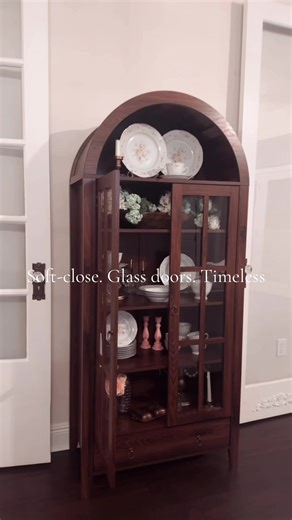 This arched glass door armoire fits every home style—modern, traditional, or somewhere in between 🤍 Soft-close doors, stunning detail, and the kind of piece that instantly elevates a space.#fyp #home #homedecor #furniture