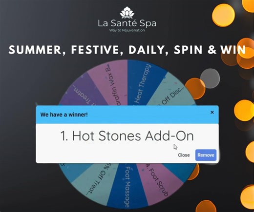 Get ready to celebrate the season with our Summer Spin & Win Festive Competition at La Sante Spa! 🎉 From December 4th to 31st, book any full body massage and unlock your chance to spin the wheel for exciting add-ons or up to 20% off your treatment! Plus, every week, one lucky winner gets to spin again for a singles or couples treatment or package. Don’t miss out—treat yourself and let the festivities begin! T's & C's apply. La Sante Spa - Way to Rejuvenation For bookings or to purchase a gift v