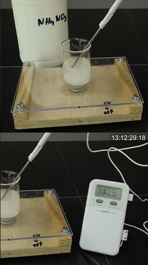 Ammonium Nitrate in Water. Cools Very Hard. Endothermic Process.