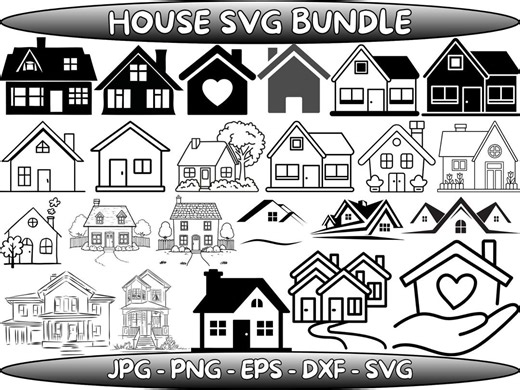 House SVG Bundle, Tiny Home Clipart, Tree Design, Apple Design (Digital Download)