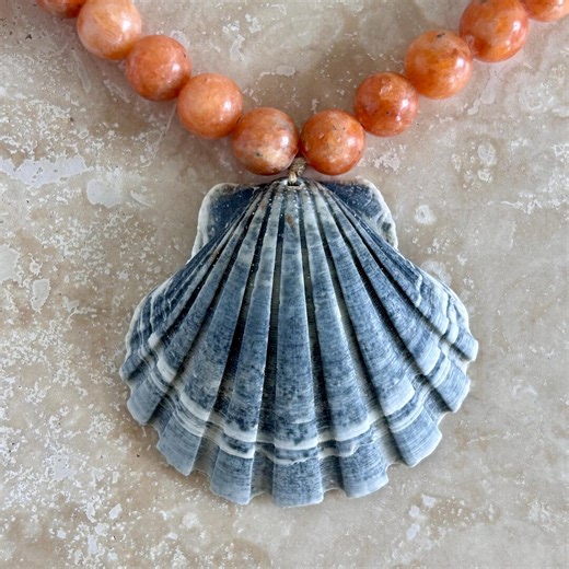 Large Scallop Shell Gemstone Beaded Adjustable Necklace - Etsy