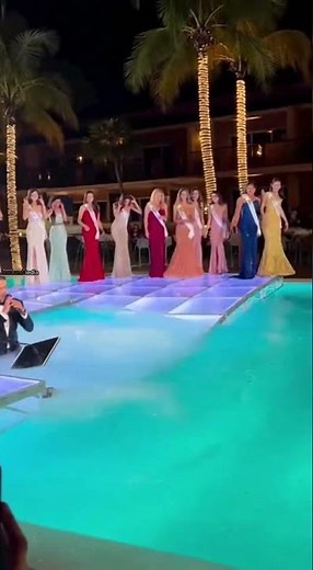 Acrylic Pageant Stage Collapses Over Pool, Contestants Splash Into Water 👑💦