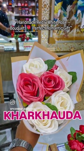 “Handmade Pink & White Rose Bouquet 🌹 Perfect Romantic Gift”