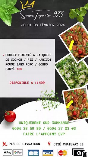 2.3K views | Menu du jeudi 8 février 2024 | Saveurs tropicales 973 | Facebook