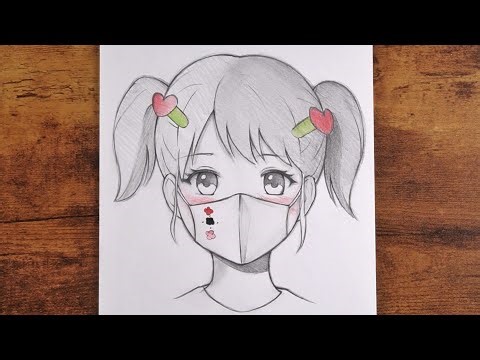 How to Draw a Cute Anime Girl with a Mask | Easy Pencil Sketch Tutorial