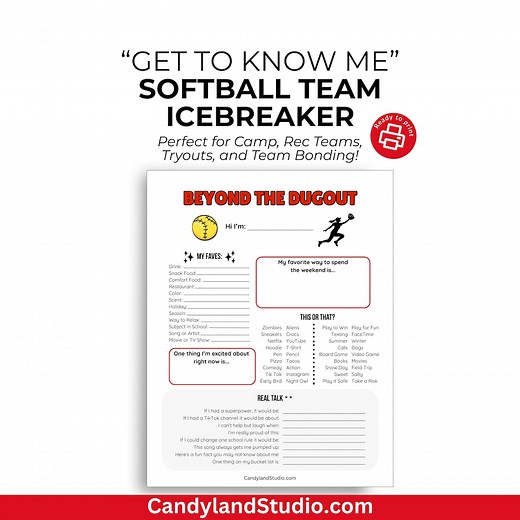 Softball Get to Know Me Team Building Ice Breaker Printable Teen Athlete Questionnaire Practice Spring Summer Sports Trivia - Etsy