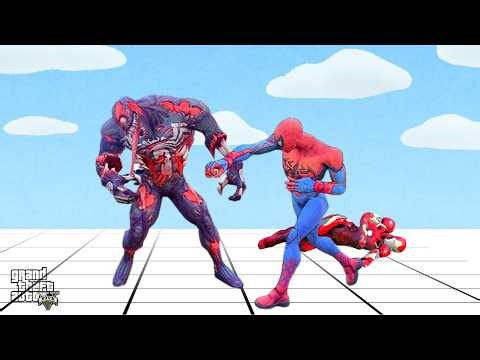 GTA 5 Spider-Man with Baseball Bat vs Venom & Superheroes - Funny Battle jump/Fall - Power #4