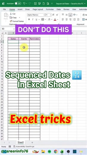 Sequenced dates in excel 👍#ExcelTricks #ExcelShorts #ExcelTips #LearnExcel #Productivity #excel #yt