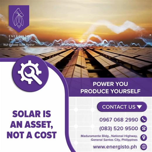 Solar panels aren’t an expense — they’re an investment that pays you back every month. 🔗 Get a quote today: https://energisto.ph/get-a-quote/ Your reliable solar partner. Contact us today! 📍 Location: Maduramente Bldg., National Highway, General Santos City, Philippines 📞 Landline: (083) 520 9500 📱 Mobile: 63 967 068 2990 🌐 Website: energisto.ph #SmartInvestment #SolarPH #EnergistoPH #RenewableEnergy #SaveOnElectricity | Energisto Philippines