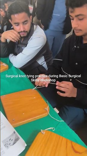 Surgical knot tying during Basic Surgical Skills Workshop